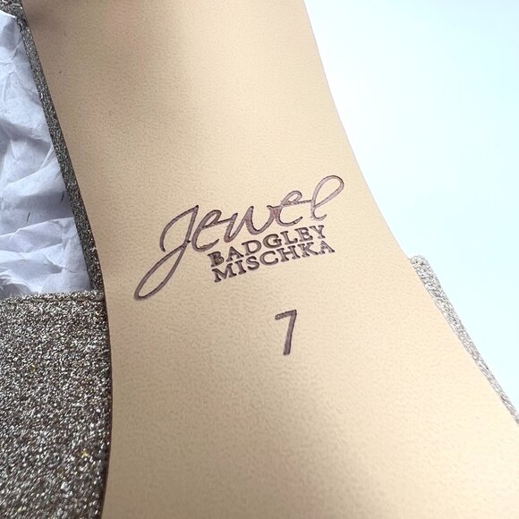 Jewel Badgley Mischka Size‎ 7 Gold Stiletto Open Toe Dress Sandals Heels Shoes - Picture 13 of 13